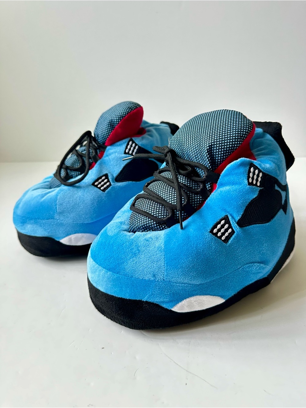 Plush Sneaker Slippers Men 7.5 Women 9 Blue Black Slip On Cozy House Shoes